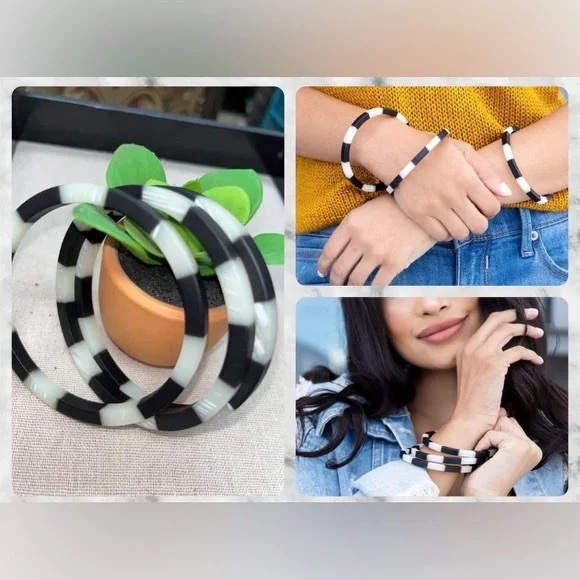Plunder Monochrome Checkered Bangles - Picture 6 of 6